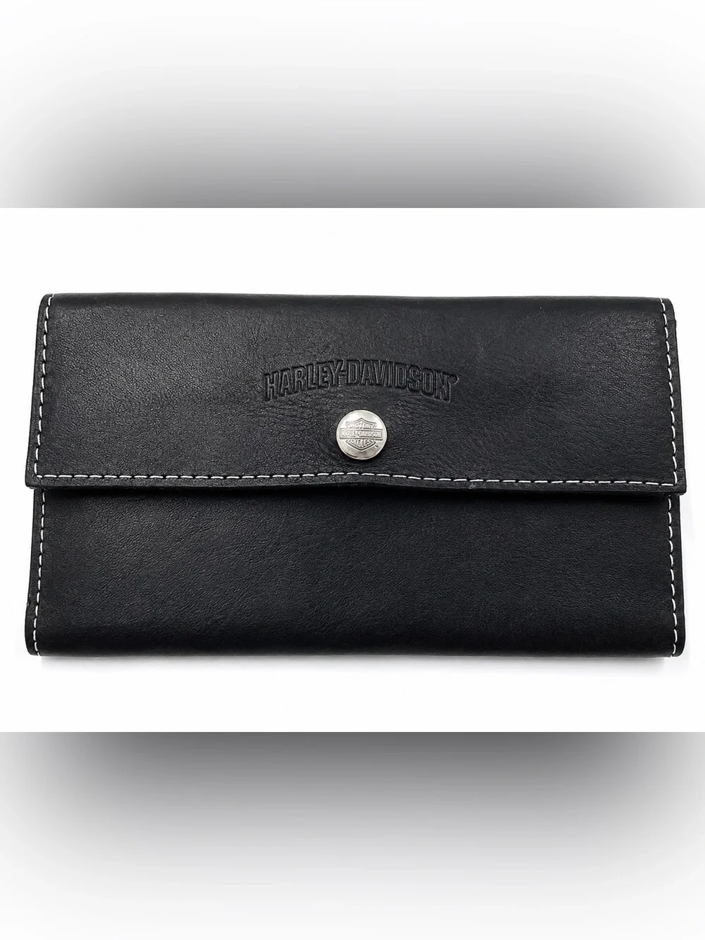 Vintage Y2K Harley-Davidson Leather Clutch Wallet Biker Black